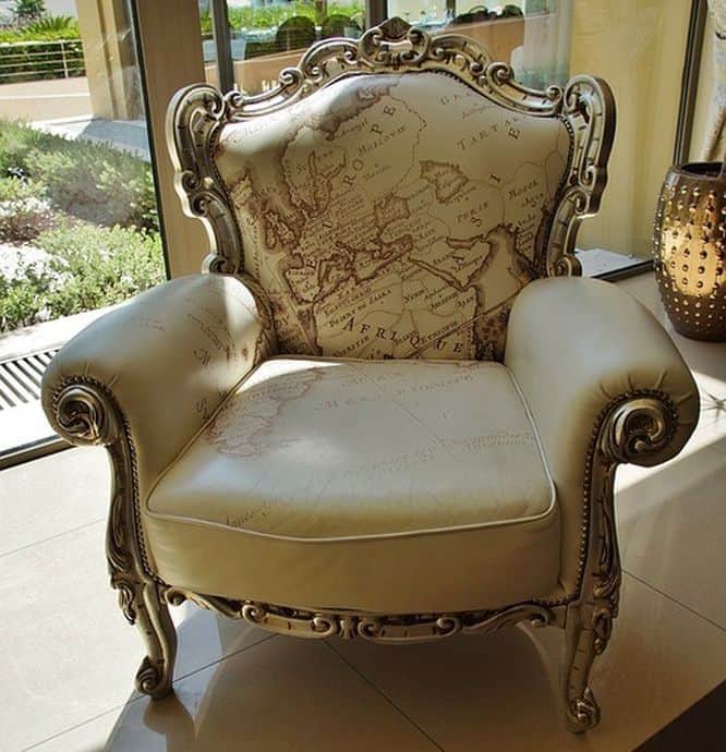 You can go around the world in this stately leather chair.