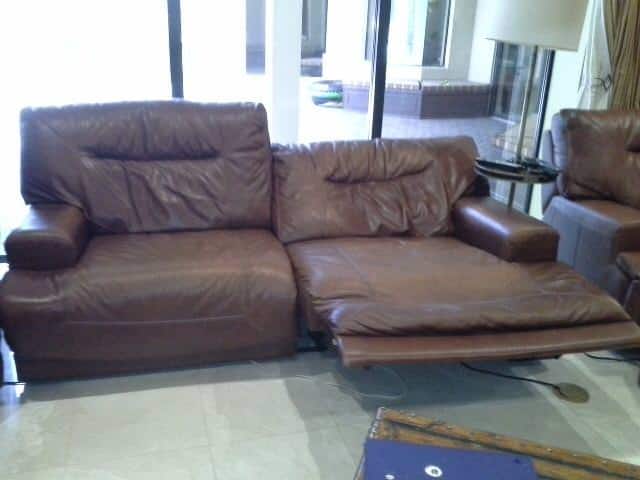 Brown Leather Recliner Stuck Up and Crooked