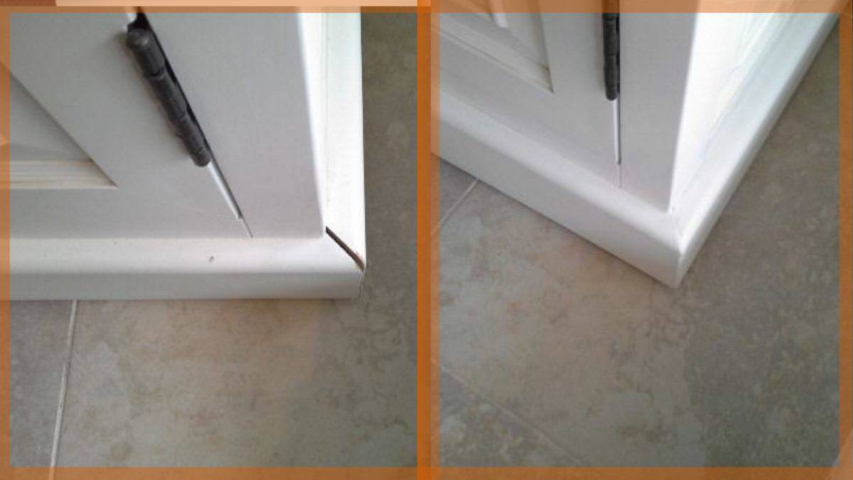 A Corner Trim Split Repaired on this White Painted Cupboard