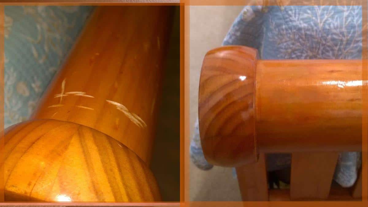 Repaired Gouges on a High-Gloss Wood Footboard