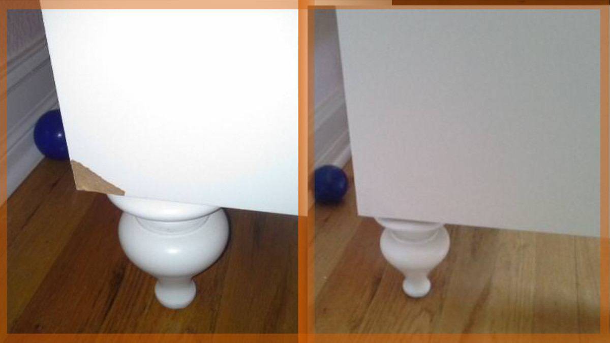Corner Chipped Off White Dresser Repaired