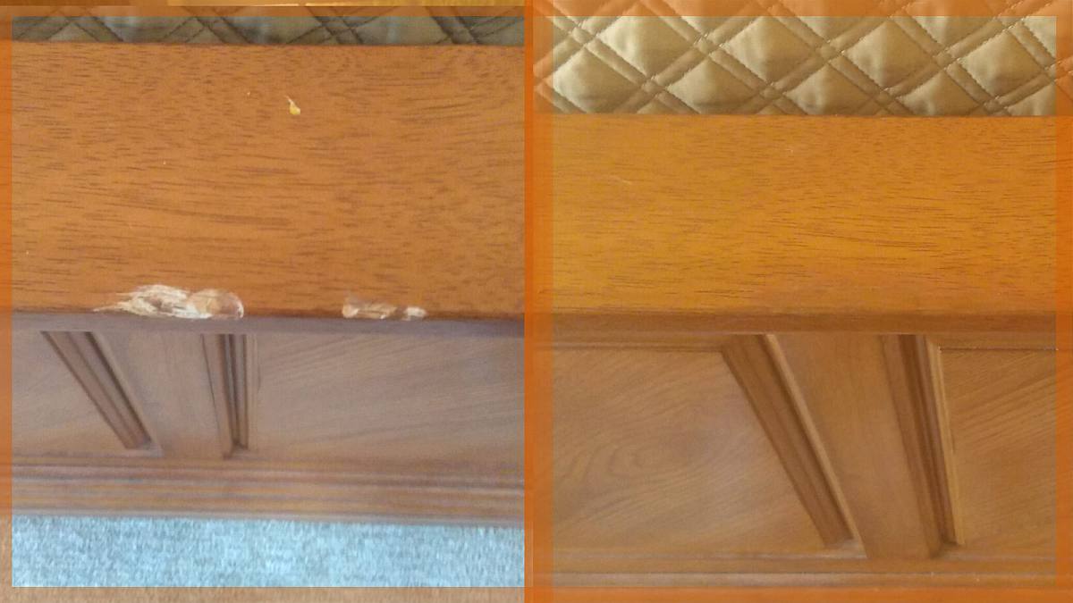 Gouges on a Light Wood Footboard Top