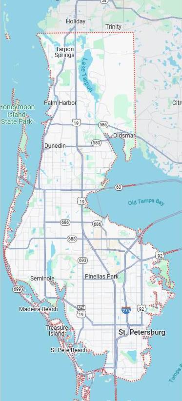 Map of Pinellas County, Florida Service Area